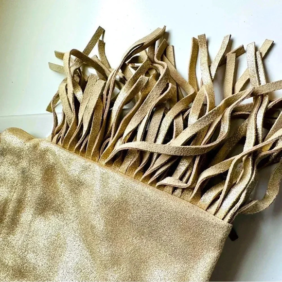 Monserat De Lucca Lola Shimmer Gold Suede Fringed Crossbody Bag - Picture 3 of 9